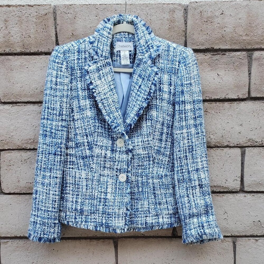 CHADWICK'S Tweed Blazer Jacket in Blue & White size 4 US